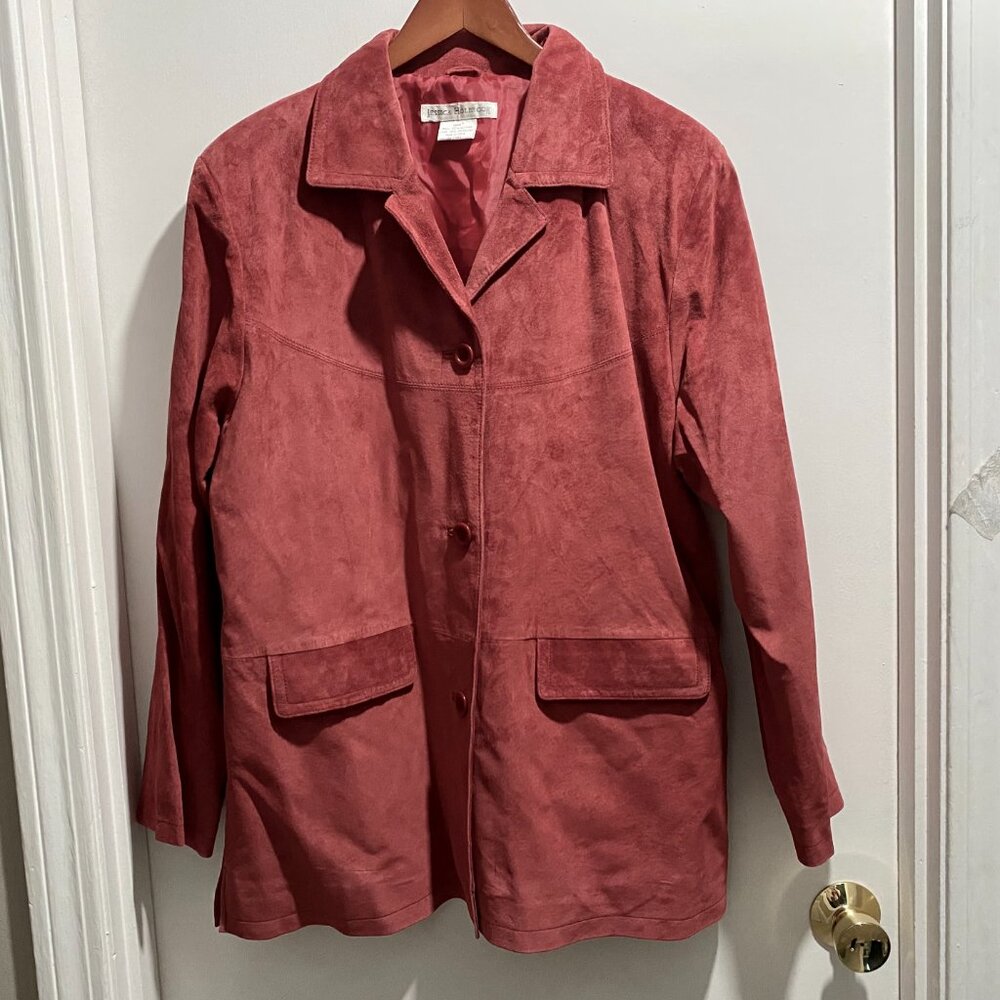 Vintage Raspberry Suede Leather Classic Basic Work Utility 90s Blazer Jacket L